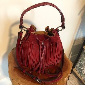 Cranberry fringe bucket bag